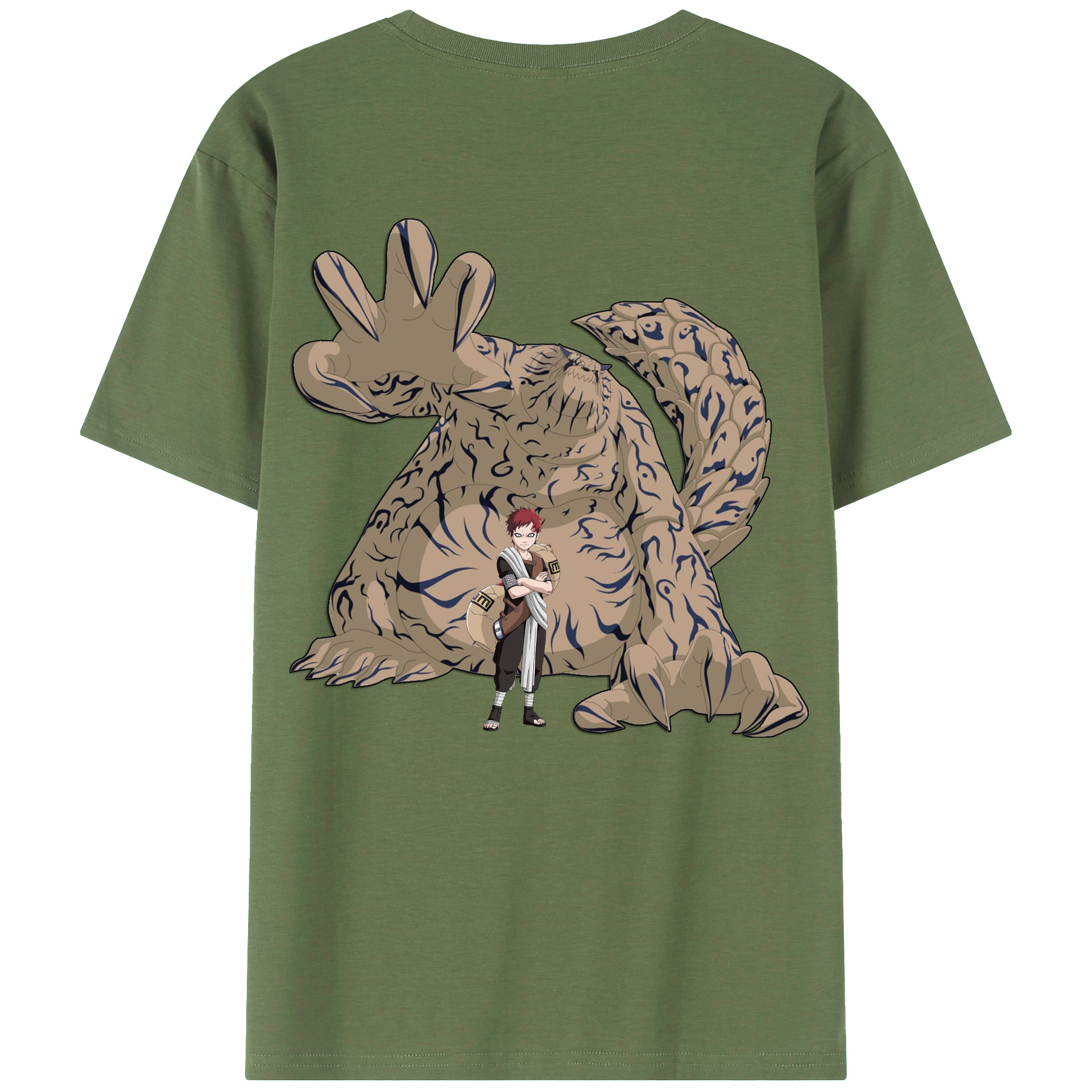 （画像用） NARUTO -ナルト- ガアラ Gaara 綿100％ メンズ半袖Tシャツ（バックプリント） 通気性